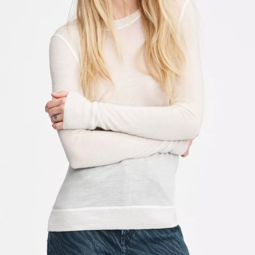 RAG & BONE Marina Crewneck Top in Chalk